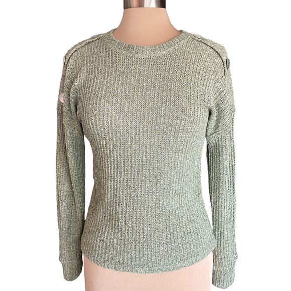 We The Free Sage Green Sweater Button Accented Shoulder Sz MED Fall Casual Knit - Picture 1 of 7